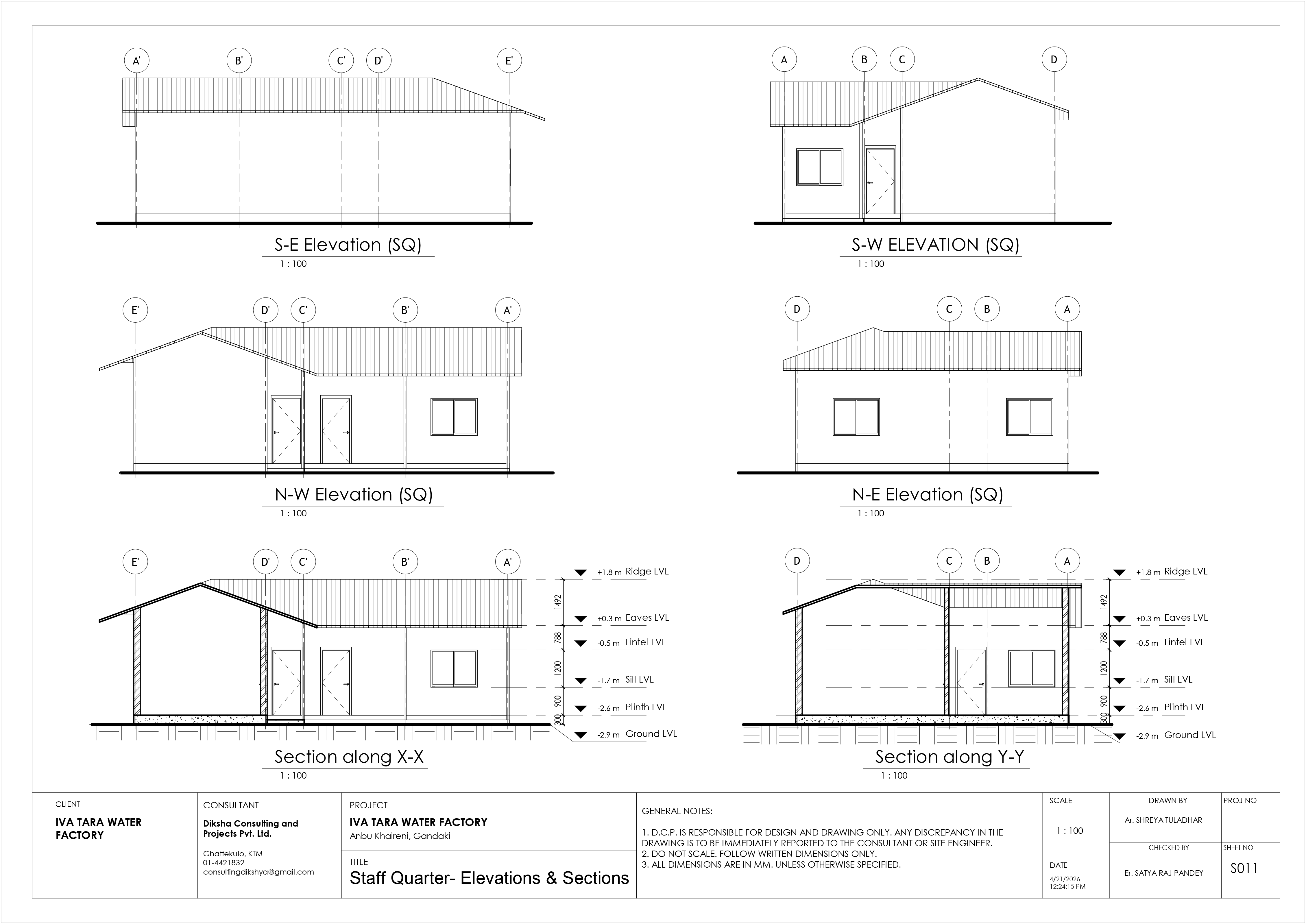 Staff Quarter - Elevation & Sections